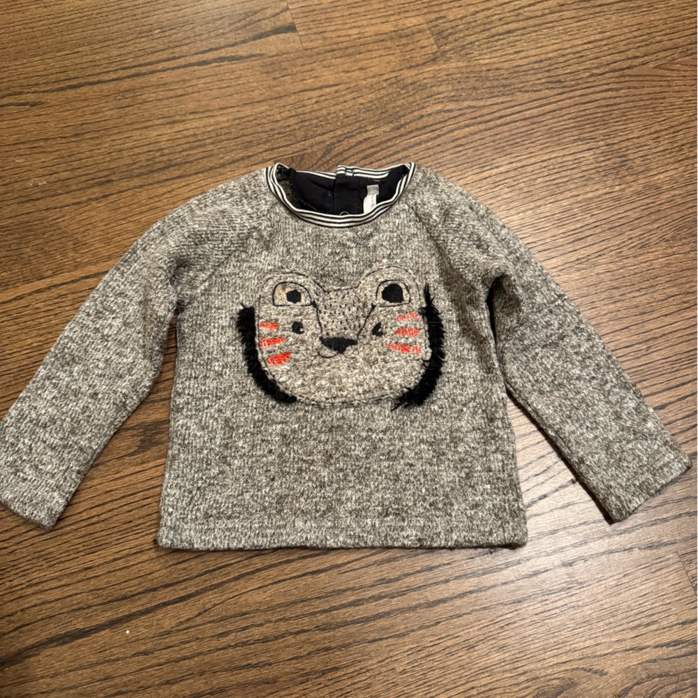 Catimini Gray Knit Sweater with Cat Design